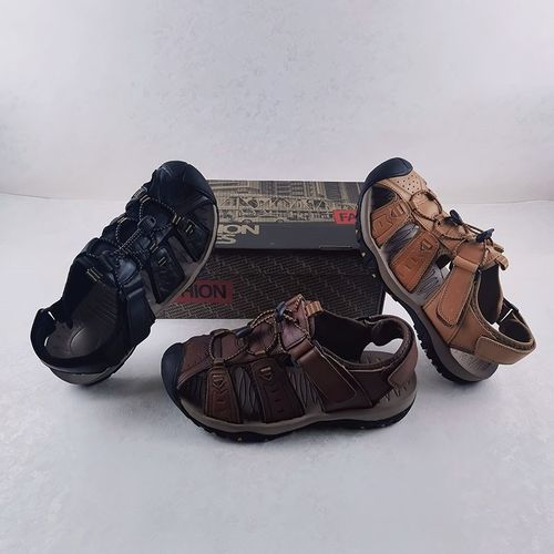 2024夏季新款男士防踢包头凉鞋户外沙滩鞋休闲运动鞋男鞋透气皮面