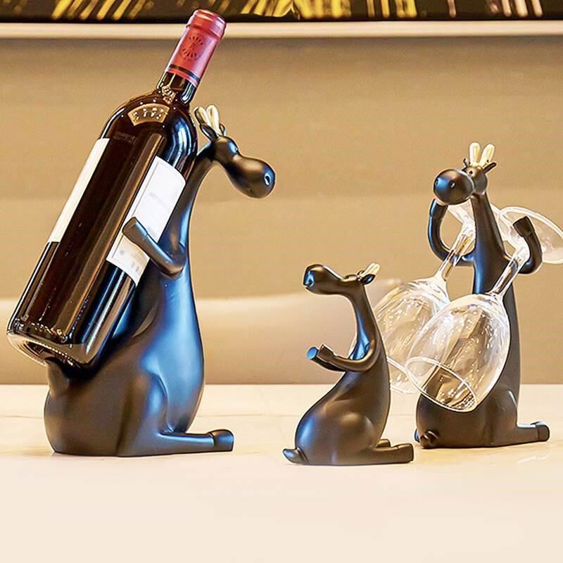 葡萄红酒架杯架一路有你亲子摆件高档家J居客厅酒柜装饰温馨礼品*