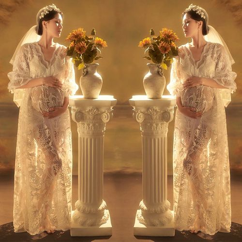 影楼新款法式复古油画风孕妇拍照氛围感蕾丝连衣裙孕妈咪摄影服饰