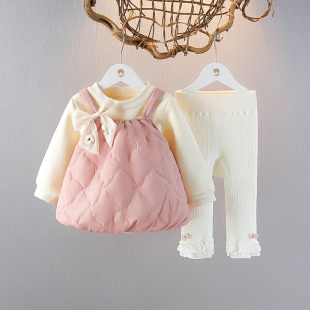 婴儿冬装0女童装1-3岁女宝宝洋气套装时髦秋冬公主加绒裙子棉服套