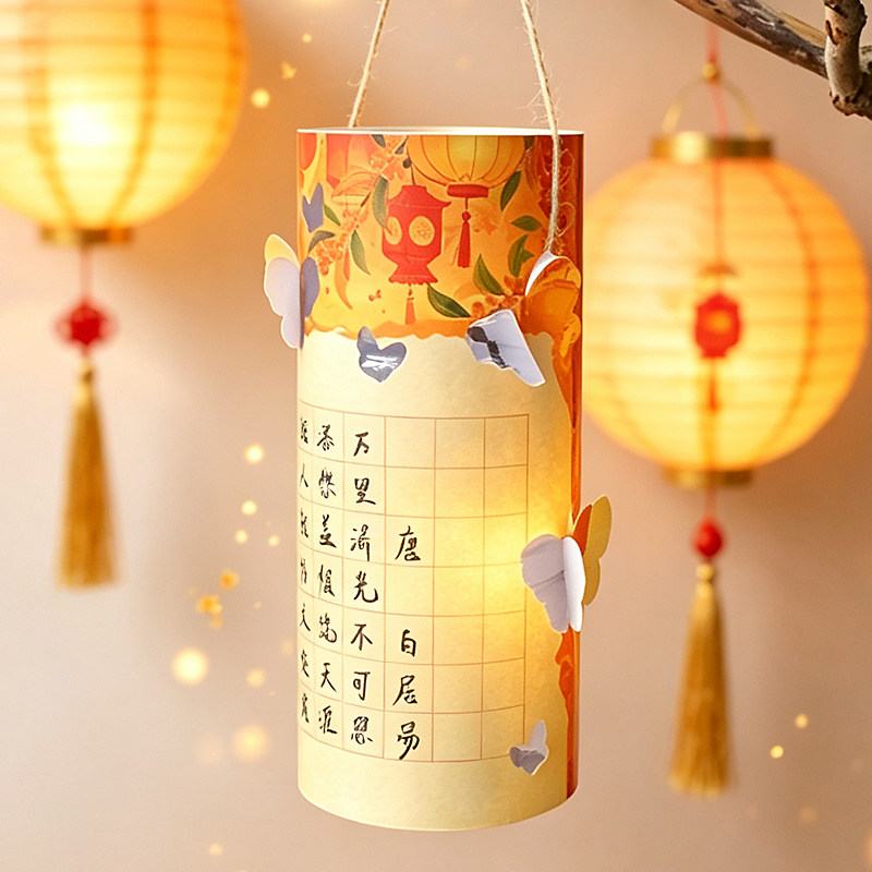 知砚2026重阳节手工DIY灯笼材料包手绘中国风复古田字格手提镂空蝴蝶花鸟趣味纸灯送儿童节日摆件装饰小夜灯