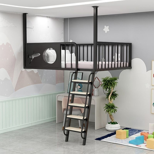 OTHER上下床儿童床公寓高低床铁艺床隔层上床下空单上层高架床