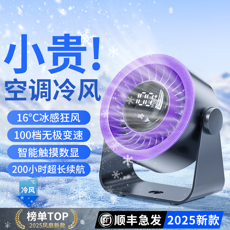 桌面风扇2025新款小风扇办公室超静音小型usb充电超长续航迷你制冷降温神器台式电扇宿舍床头空调扇学生上课