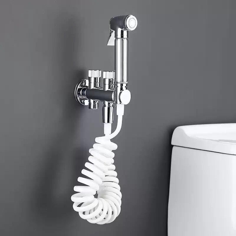 浴室马桶角阀妇洗器增压喷枪头冲洗套装一进二出水两用角阀铜