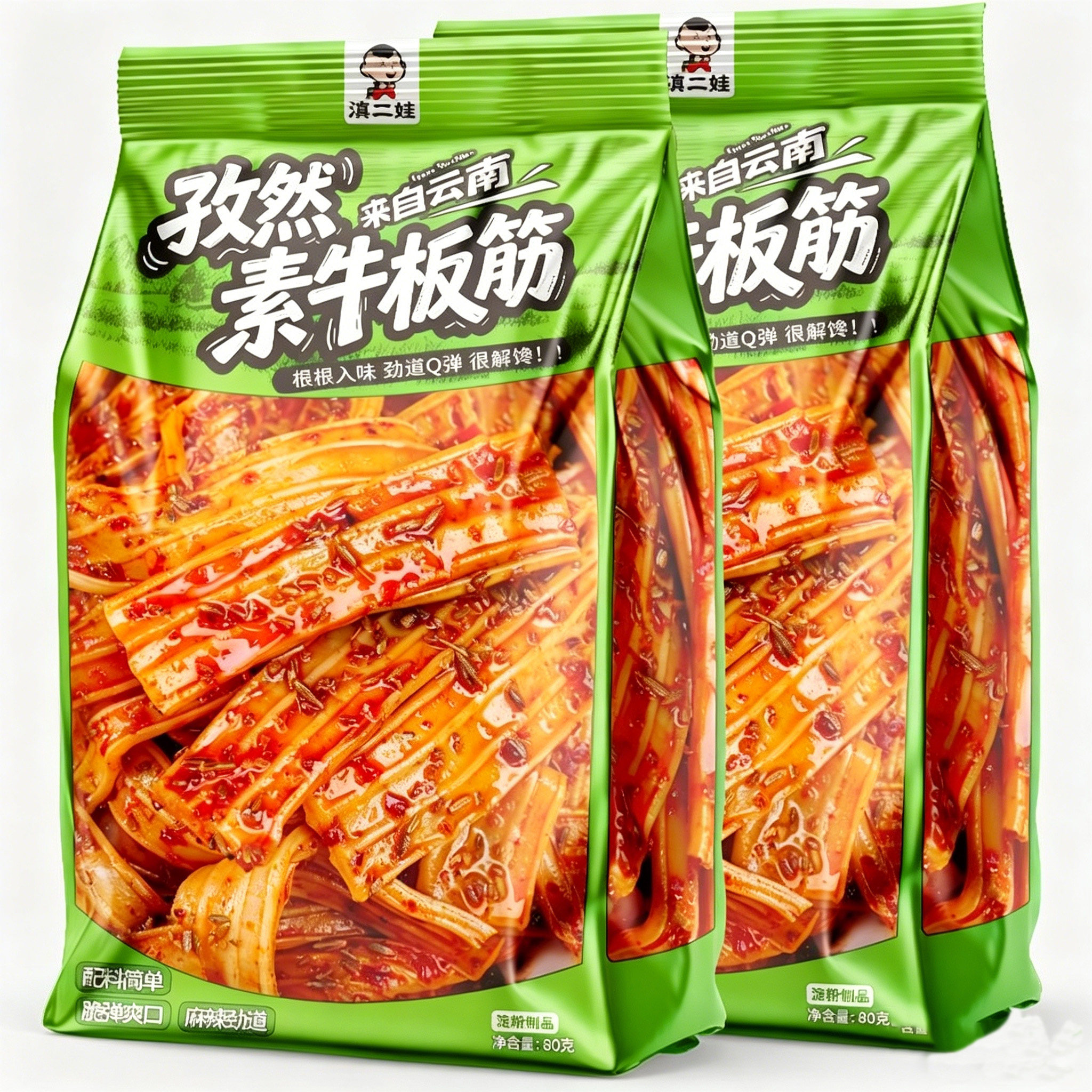 滇二娃孜然素牛板筋香辣麻辣手工辣条面筋网红休闲解馋零食小吃