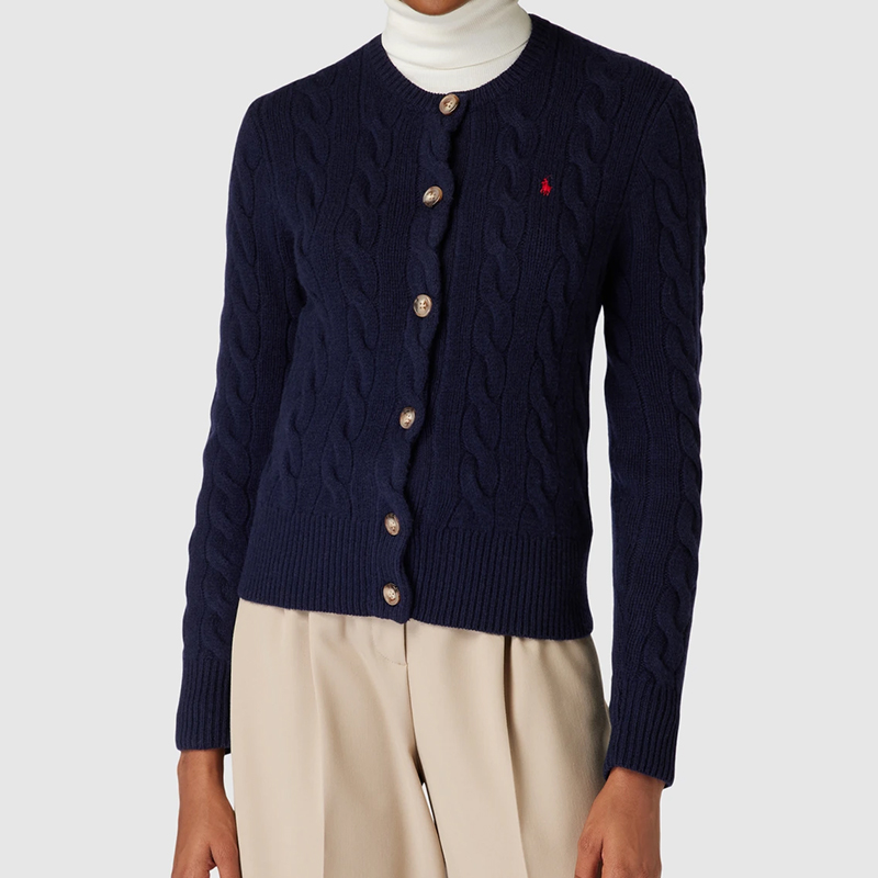 POLO RALPH LAUREN拉夫劳伦麻花针织开衫羊毛绞花毛衣外套女23年