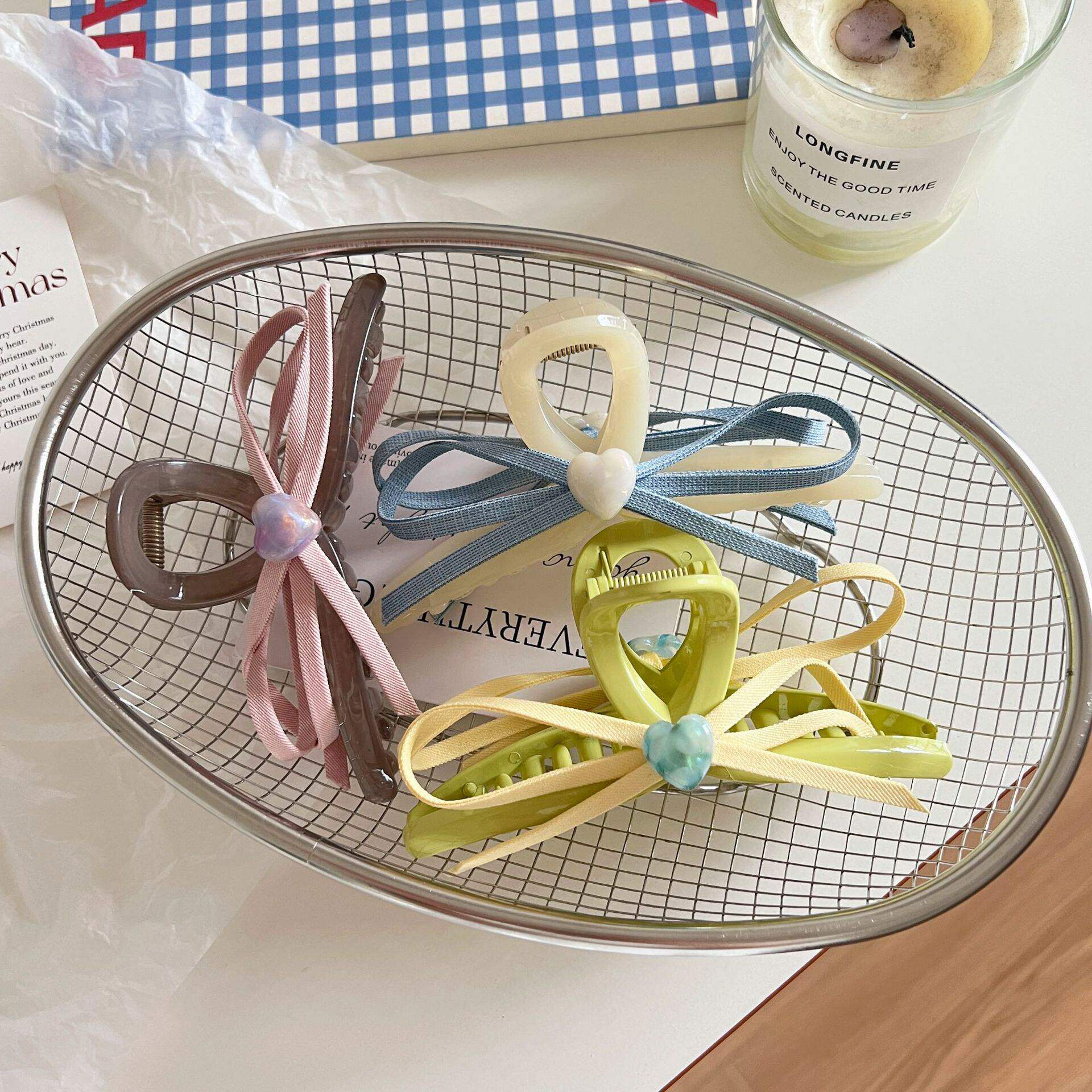 爱心蝴蝶结抓夹甜美缎带气质发抓后脑勺盘发夹子发夹网红鲨鱼夹