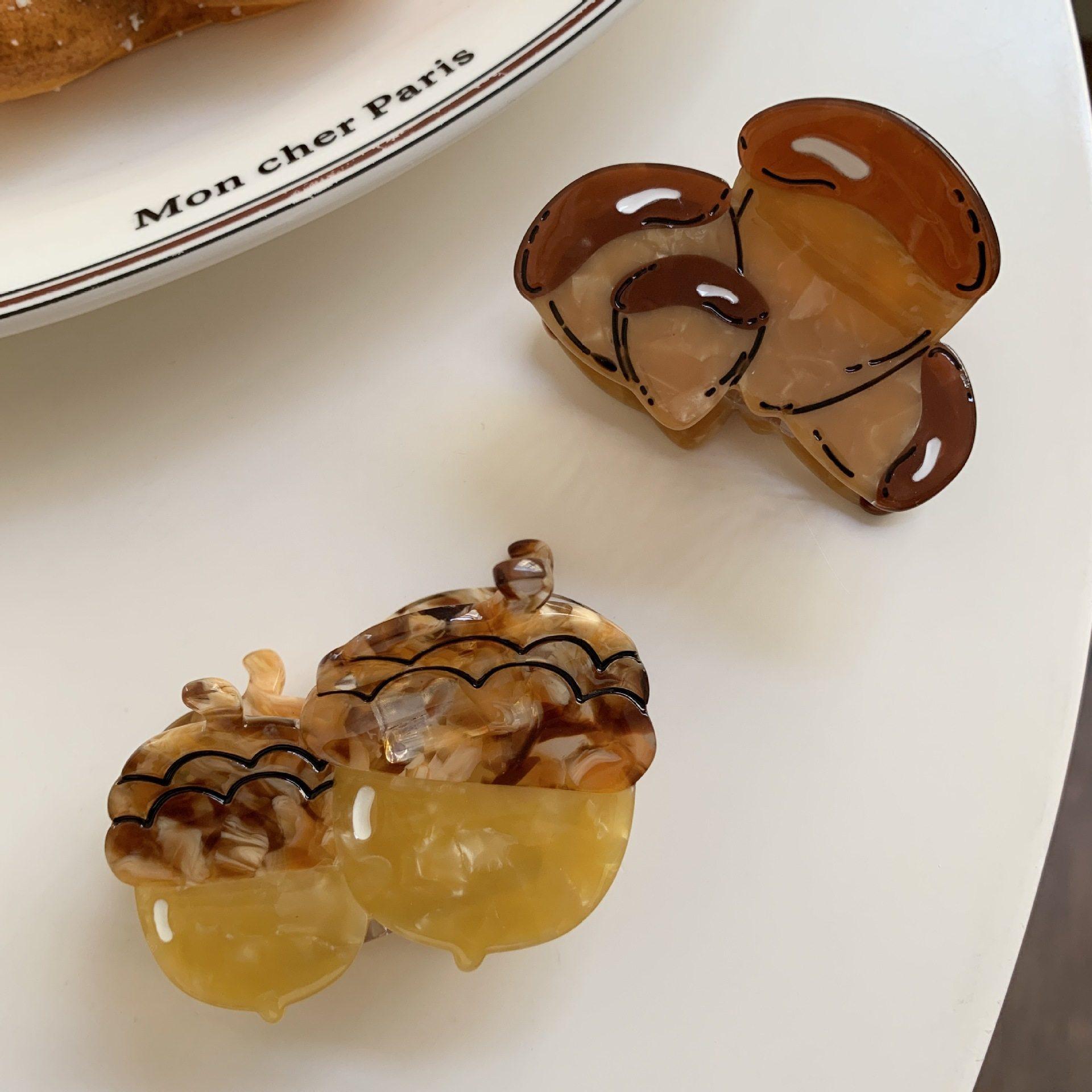 ins风韩版原创醋酸食物抓夹女中号高质感鲨鱼夹可爱栗子盘发发夹