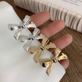 韩国ins超精致甜美立体镂空蝴蝶结鸭嘴夹金银色迷你小发夹新款女