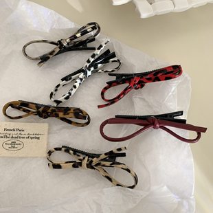 高级感韩系豹纹立体蝴蝶结刘海夹个性小众发夹鸭嘴夹公主风发卡女