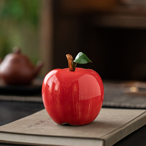 平平安安陶瓷红苹果茶宠摆件