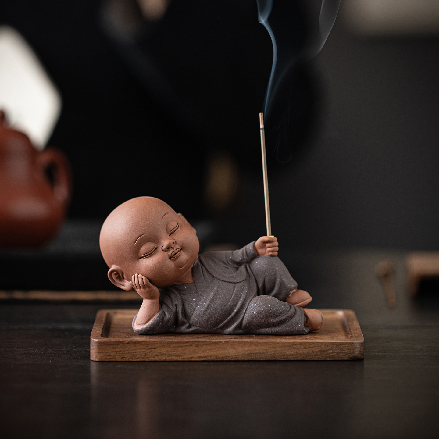 中式静卧小和尚线香炉