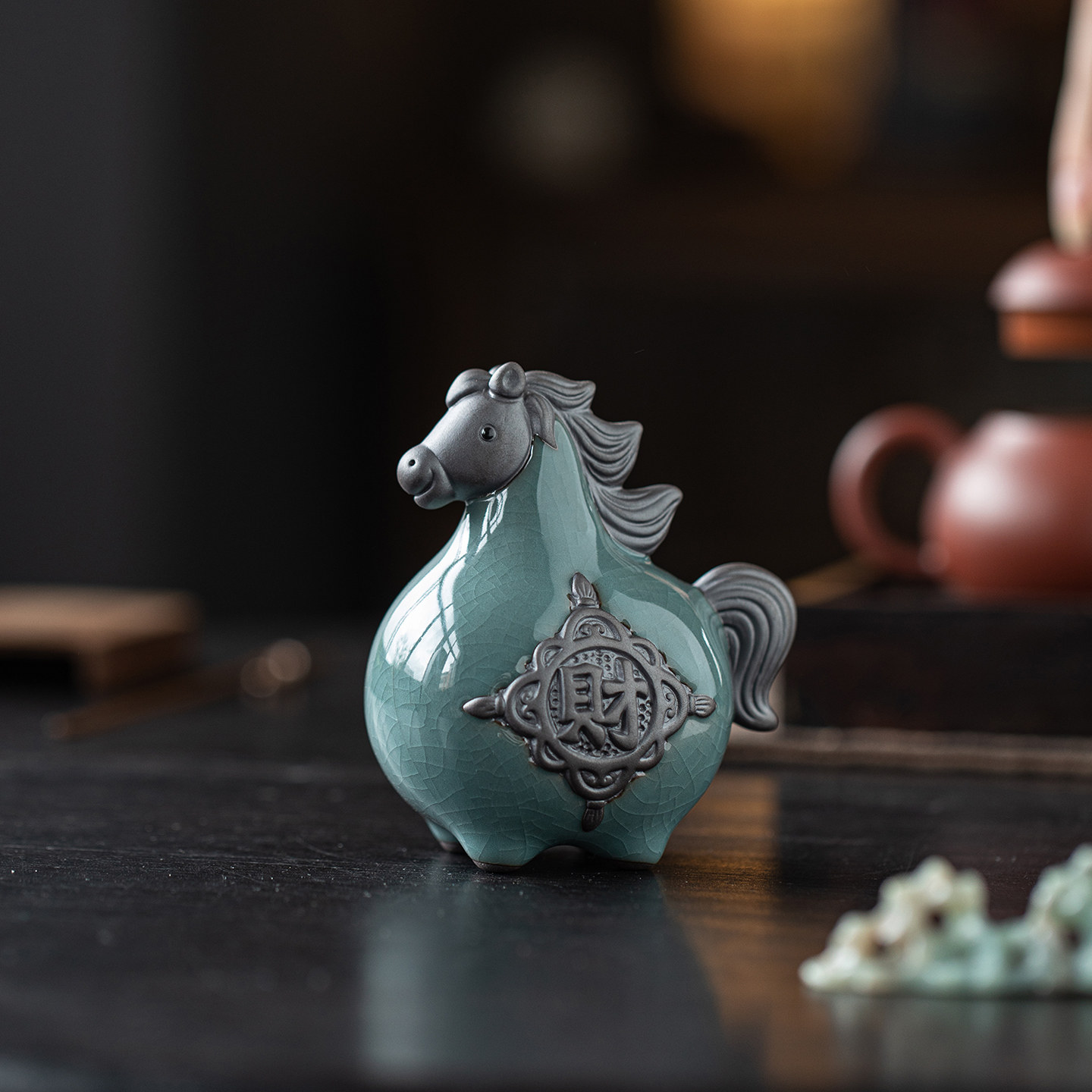 陶瓷哥窑小唐马茶宠摆件精品可养茶玩茶桌面装饰可爱生肖马年礼品
