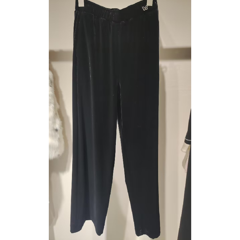 【添添kindiy】CHICHY百搭黑色显瘦直筒丝绒长裤CW6M002244