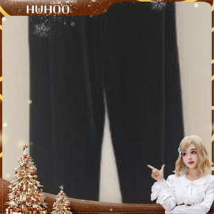 【呼呼专享】CHICHY百搭黑色显瘦直筒丝绒长裤CW6M002244