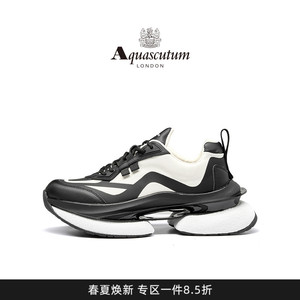 Aquascutum雅格狮丹 2024春夏新款黑白拼色小厚底运动风休闲鞋女