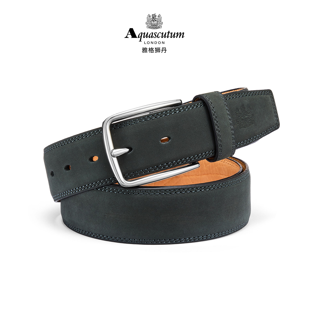 雅格狮丹头层牛皮不锈钢扣头皮带