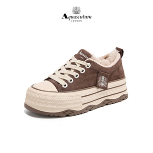 Aquascutum雅格狮丹 加绒保暖百搭厚底舒适休闲系带圆头通勤女鞋