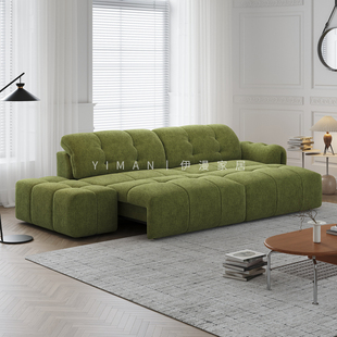 星云沙发电动功能伸缩可躺沙发床客厅中古像素绿色雪尼尔布艺沙发