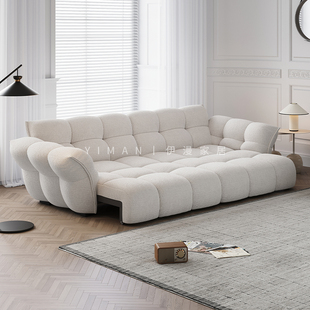 百合沙发雪尼尔电动功能直排布艺花瓣奶油风复古可躺沙发床零靠墙