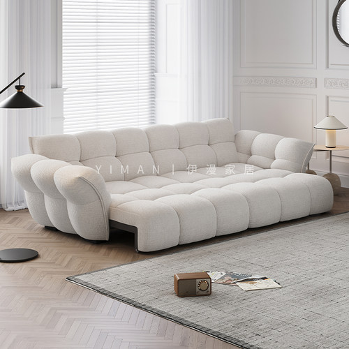 百合沙发雪尼尔电动功能直排布艺花瓣奶油风复古可躺沙发床零靠墙