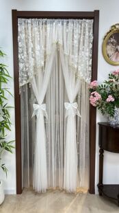 法式轻奢门帘隐私帘免打孔伸缩杆少女蕾丝帘卧室门帘简易