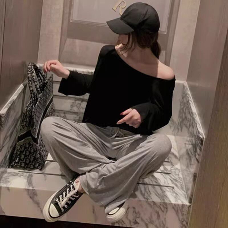 灰色莫代尔阔腿裤女高腰垂感冰丝防蚊裤休闲直筒加长拖地裤面膜裤