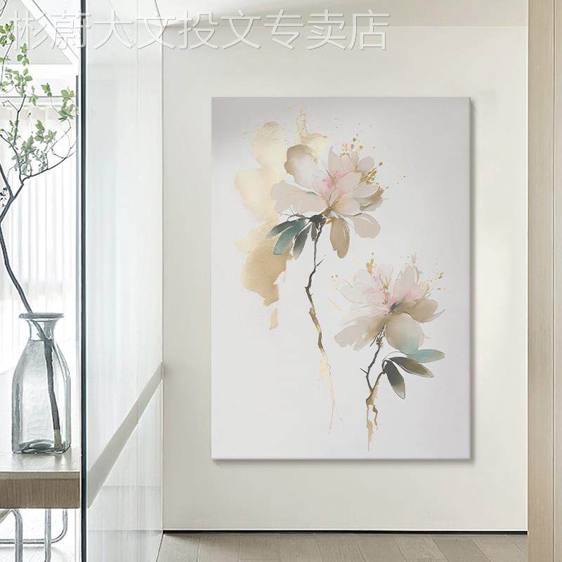 网红大芬油画村手极简花卉客背景墙绘厅装饰画肌理抽象高级感玄关