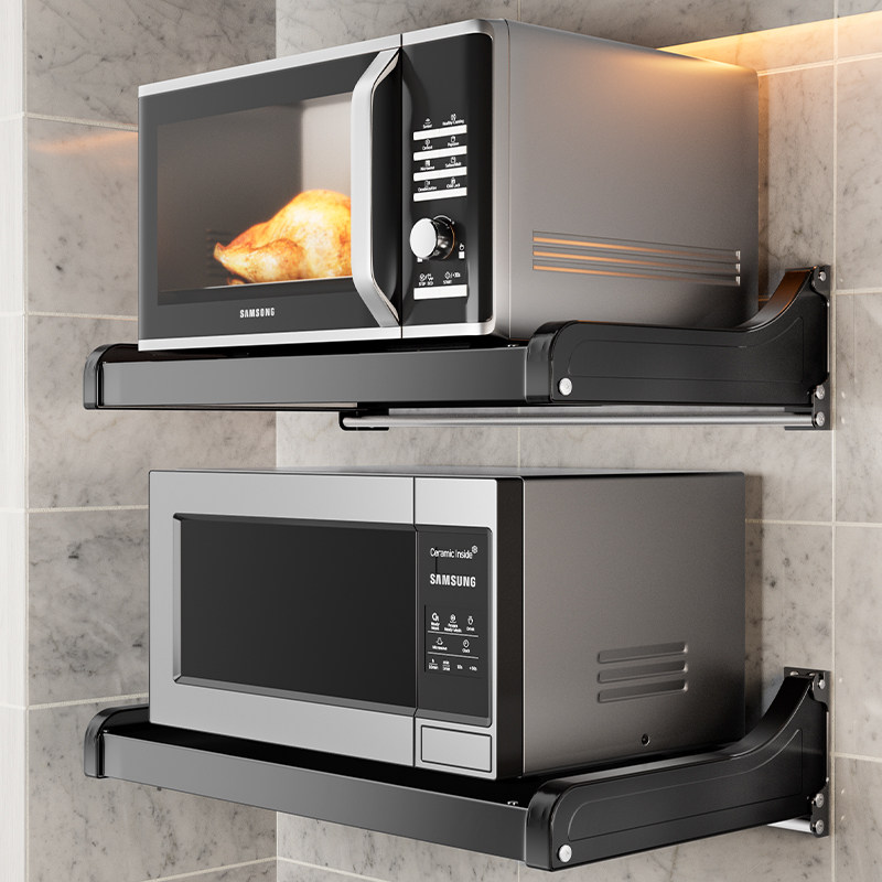 厨房微波炉置物架壁挂式枪灰色收纳架免打孔墙上挂架