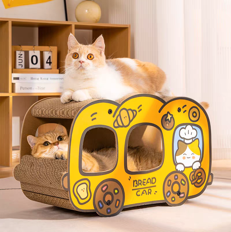 超大款猫抓板猫窝一体免安装不掉屑瓦楞纸双层面包车玩具猫咪用品