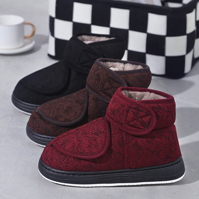 脚背高脚宽脚肿老人高帮棉拖鞋