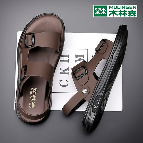 木林森夏季凉鞋男潮流时尚真皮