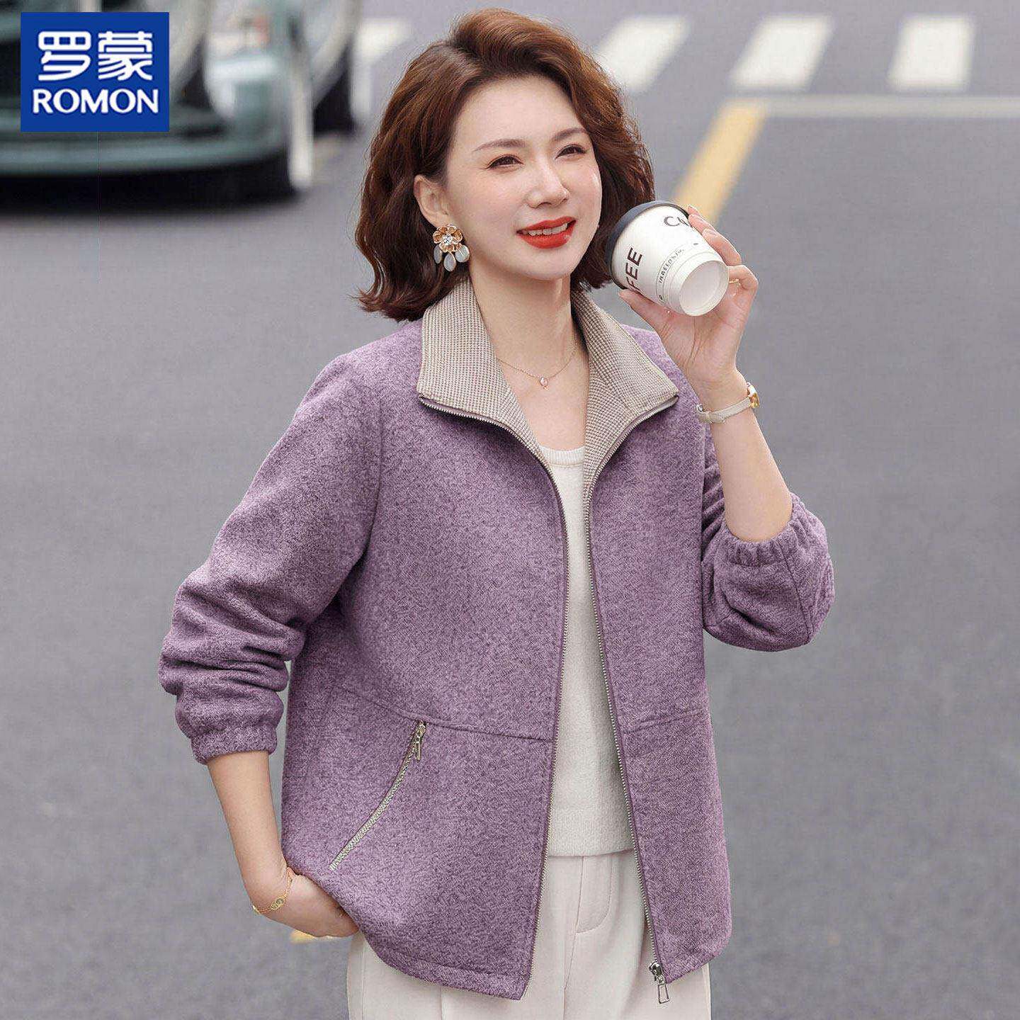 罗蒙中年妈妈春装毛呢外套大码洋气中老年女春秋夹克休闲呢子上衣