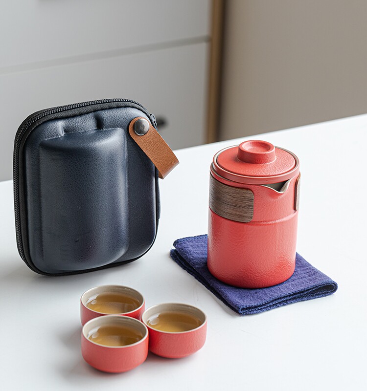 便携式中式茶具套装快客杯一壶三杯户外泡茶陶瓷茶杯功夫茶包茶壶
