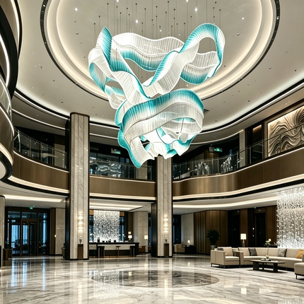 酒店大堂前台艺术水晶玻璃飘带大吊灯售楼部餐厅宴会大厅灯具定制