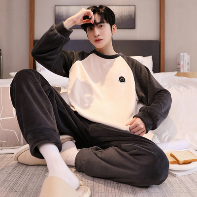 全棉纯棉秋冬季天2025年新款加绒加厚男士睡衣珊瑚绒法兰绒大码家