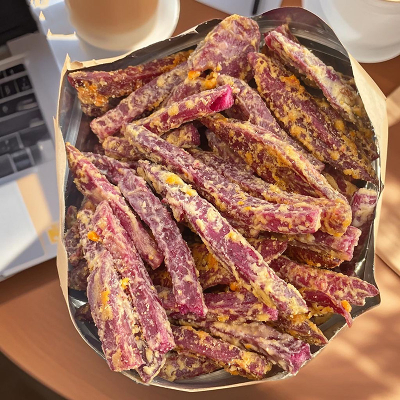 比薯条好吃！莲木叙蟹黄芝士味紫薯条香酥地瓜干番薯干网红零食