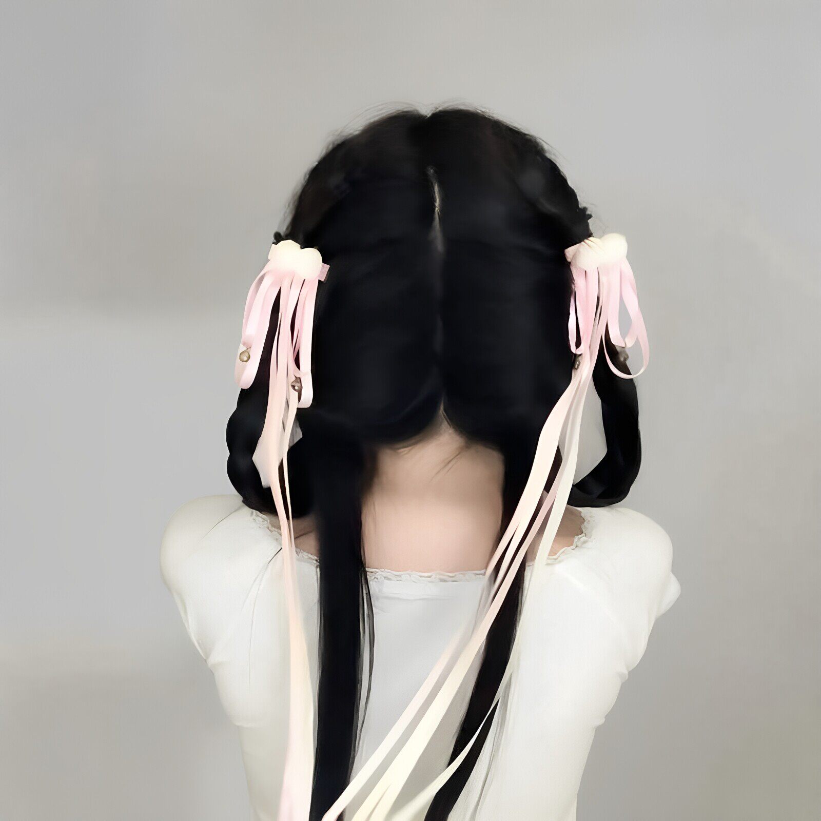 粉色垂耳兔发型侧边长款蝴蝶结流苏发夹可爱甜美古风发饰搭配汉服