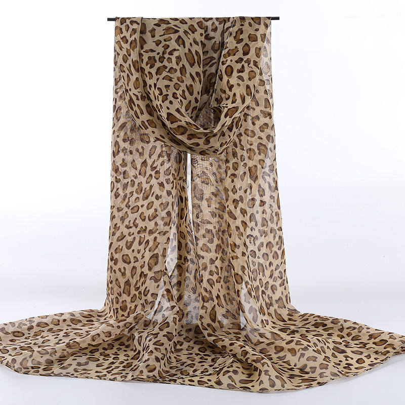 ins时尚欧美豹纹围巾女秋冬季纱巾百搭雪纺长丝巾百变宽披肩两用