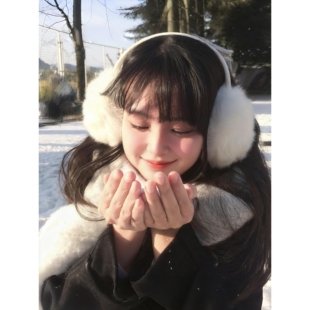 东北旅游可爱长毛茸耳罩白色防寒冬季骑行保暖防风头戴式护耳套女