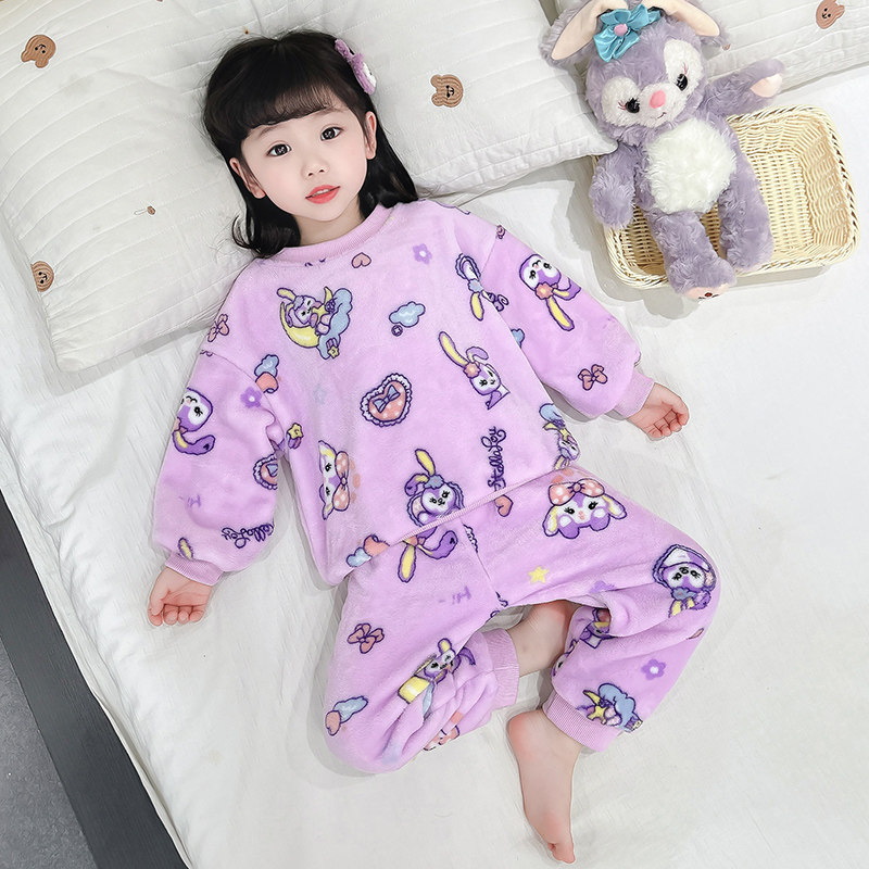 小女孩星黛露法兰绒睡衣两件套幼儿保暖秋冬珊瑚绒可爱家居服套装