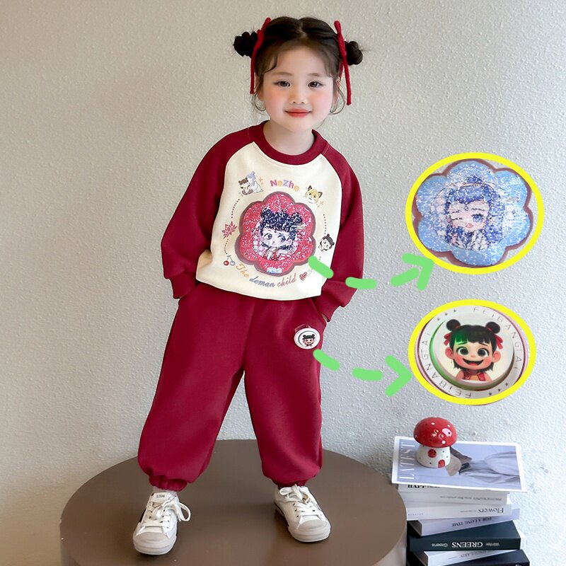 儿.童哪吒敖丙变脸亮片闪灯卫衣套装春秋5女孩变色哪咤发光两件套,女装/女士精品,时尚套装,淘宝优惠券,粉丝福利购,淘宝优惠卷