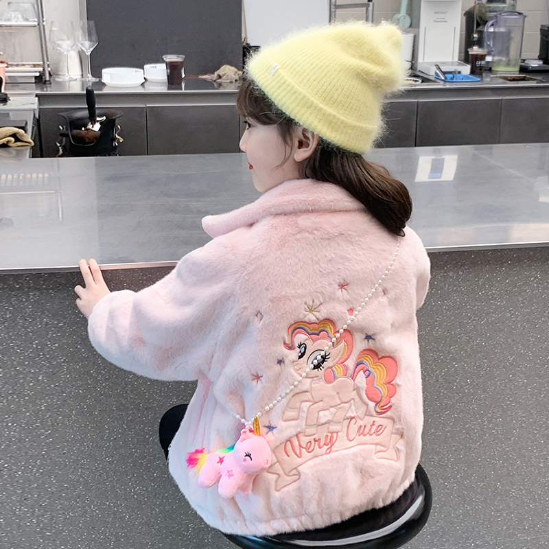 女童秋冬小马宝莉外套2025新款女孩夹棉加厚冬季中大童加绒毛毛衣