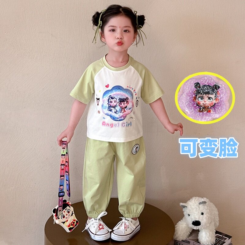 女.童哪吒敖丙变色短袖套装夏季幼儿发光亮灯变脸休闲防蚊裤2件套