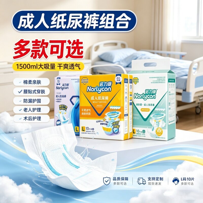 [抑菌除臭防侧漏大吸量]诺力康成人纸尿裤MXL老人孕妇尿不湿箱装