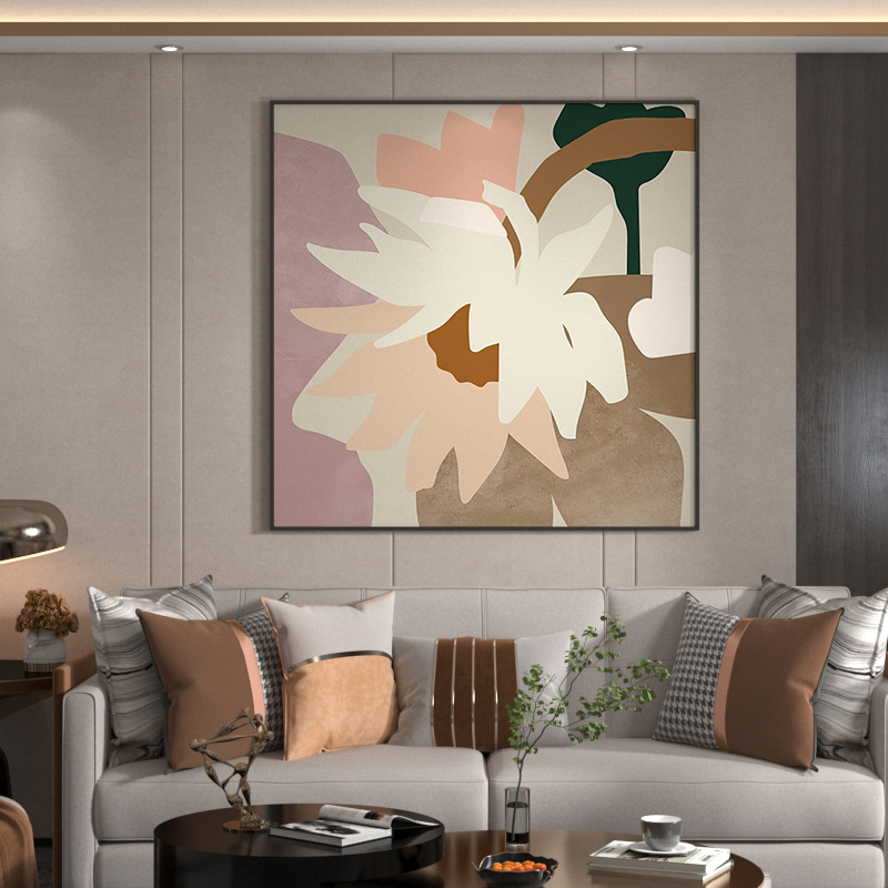 抽象平面插画花朵现代轻奢客厅壁画玄关装饰画艺术背景墙方型挂画图片