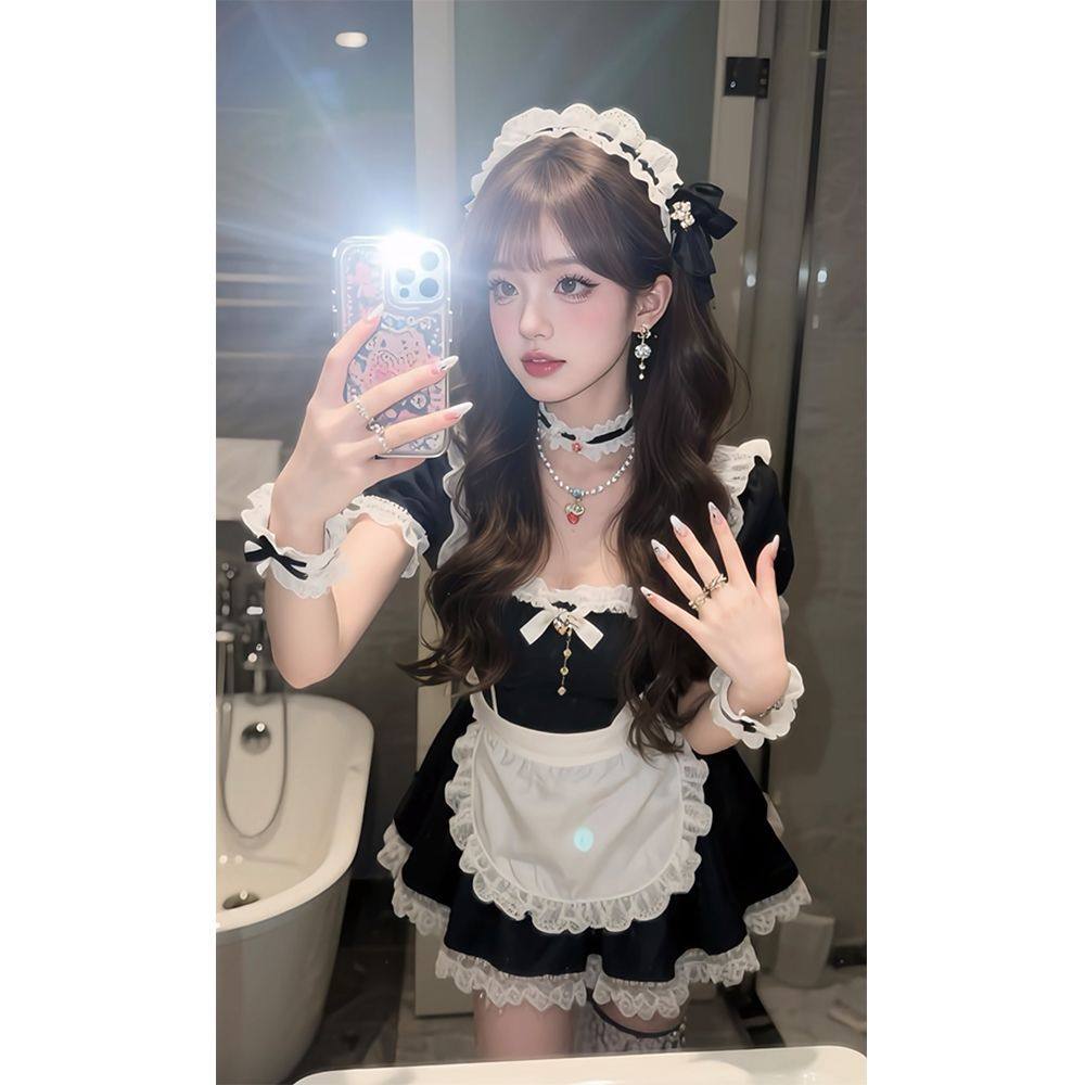 甜美女仆风COS制服套装性感连衣裙蝴蝶结收腰围裙可爱少女减龄