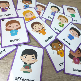 情绪感受卡宝宝情绪英语单词卡片认知儿童表情描述训练启蒙教玩具