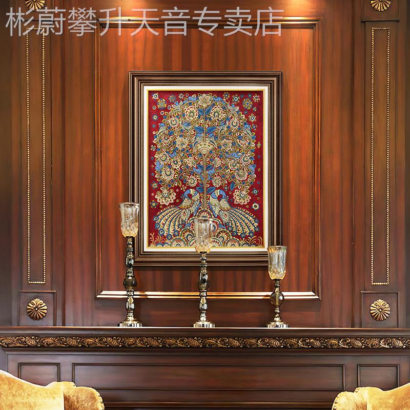 网红美式复古发户玄关装饰画欧式餐厅客厅墙面竖版挂画黄金财树入图片