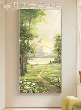 网红原木风进门玄饰画走廊过道挂画装北关欧风绿色风景高级感客厅